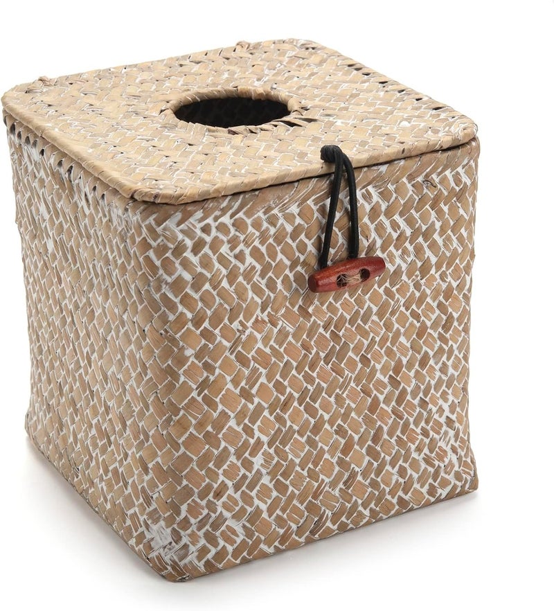 DECRAFTS Seagrass Square Tissue Box Cover Woven Napkin Holder Decorative for Bathroom Farmhouse (Whitewash, 5.5 x 5.5 x 5.5 Inch) - Image 2